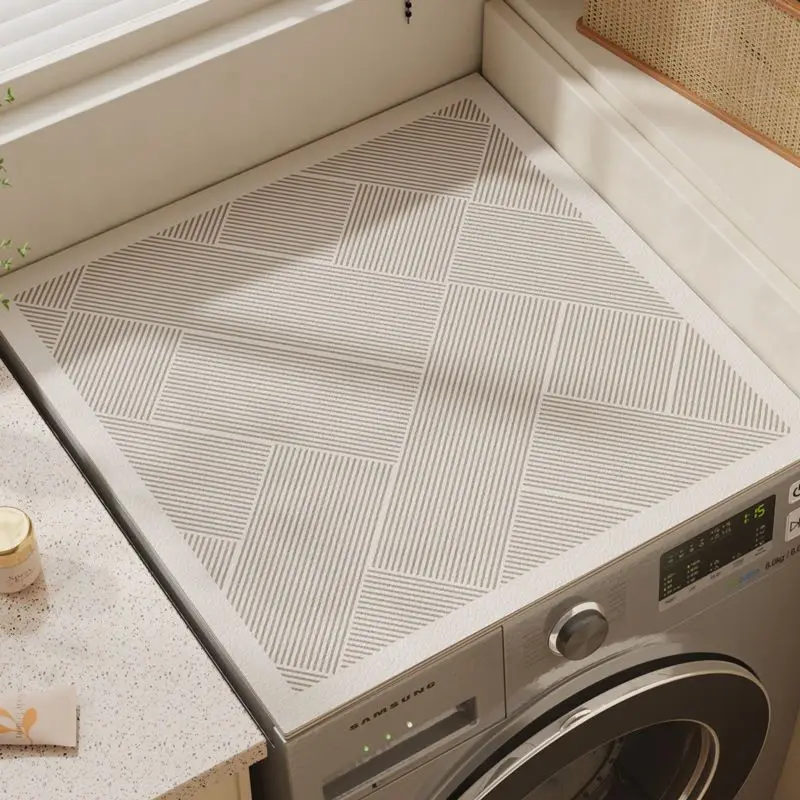 VIKAMA Minimal Line Geometric Washing Machine Top Cover Mat Neutral Tone Waterproof Anti Dust Dryer Cabinet Surface Pad Dust