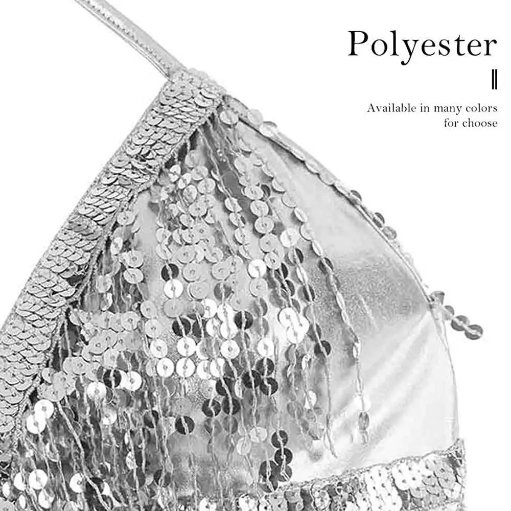 

Stage Nightclub Sequin Dance Wear Performance Top Halter Bra Show Costumes Belly Dance Bra