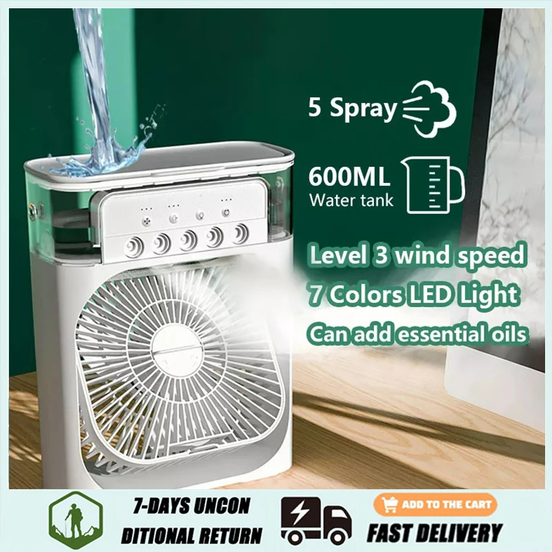 Portable Fan Air Conditioners USB Electric Fan LED Night Light Water Mist Fun 3 In 1 Air Humidifie For Home