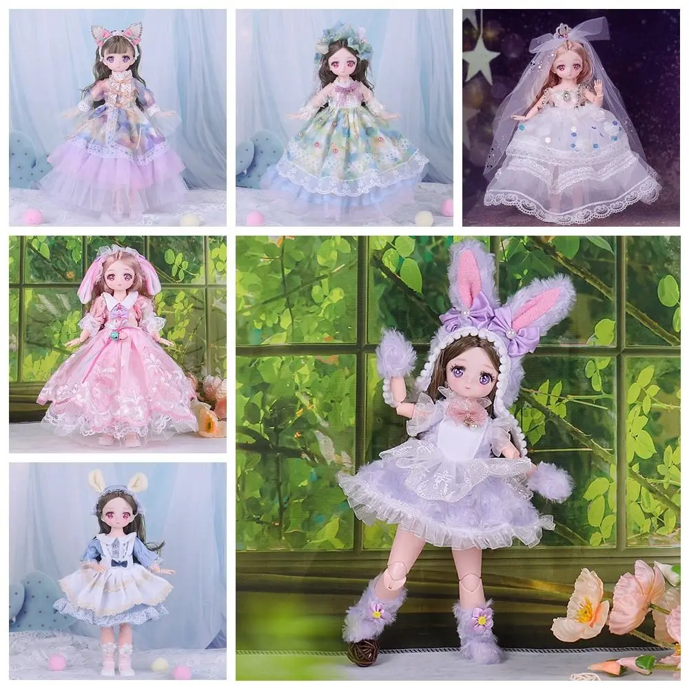 Pink Eyed 30cm Doll with Clothes Set with Clothes Princess Style 1/6 Bjd Doll Plastic Cute 3D Simulated Hinge Doll Children Gift