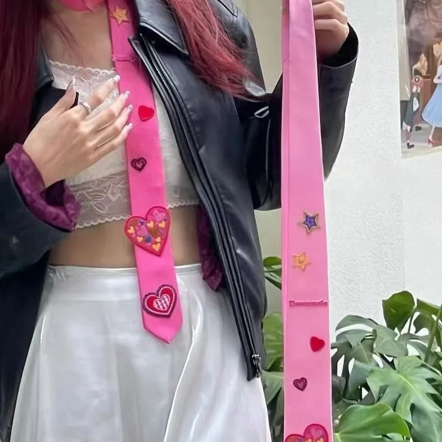 손으로 만든 리본 보우 글로스 얇은 넥타이 Y2K 액세서리 스파이스 걸스 하위 문화 펑크 넥타이 액세서리