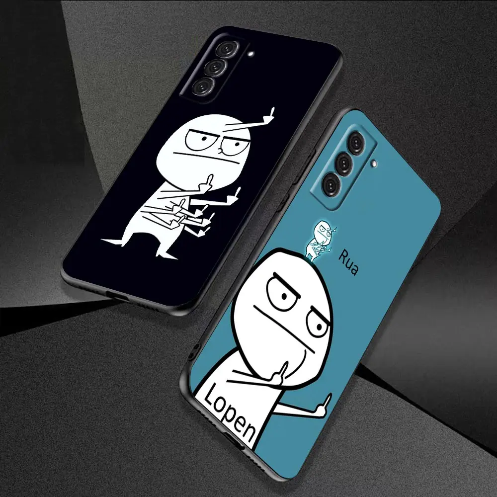 Custodia Funda Coque per Samsung Galaxy S23 S22 S21 S20 FE S10 S24 LITE S9 PLUS custodia ULTRA 5G Cartoon Cute Funny Man dito medio