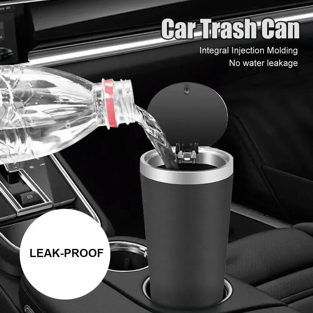 Compact Leakproof Mini Car Trash Can with Easy-Press Pop-Up Lid Durable Odor-Blocking Waterproof ABS Bin for Cup Holders Storage