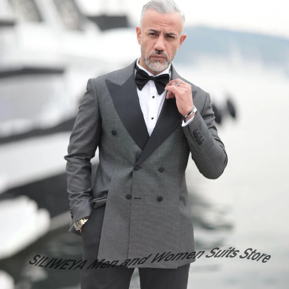 

Elegant Men's Suits with Side Vents 2Piece Set Luxury Double Breasted Peaked Lapel Blazer Formal Wedding Evening Party Costume