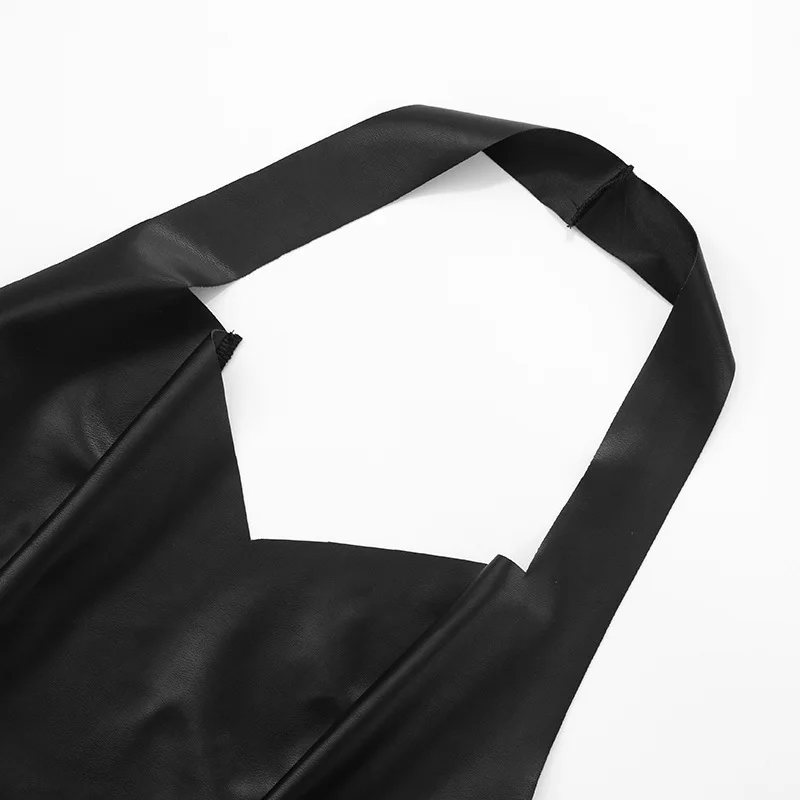 Damski seksowny komplet z ekoskóry, dwuczęściowy, bez ramiączek, wiązany na szyi, z odkrytymi plecami, dopasowany top na ramiączkach + obcisłe spodnie capri, styl Y2K, strój na imprezę do klubu nocnego.