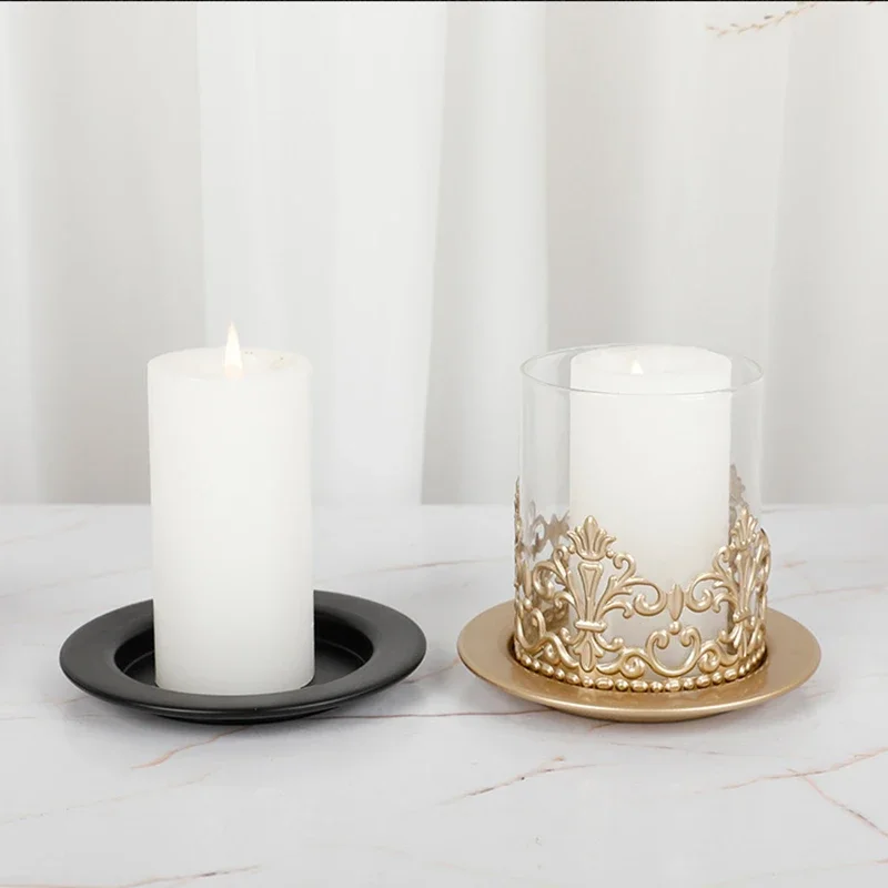 PEANDIM Vintage Glass Cover Candle Holders Decoration Metal Wedding Candle Stand Home Votive Holder Typhoon Lights