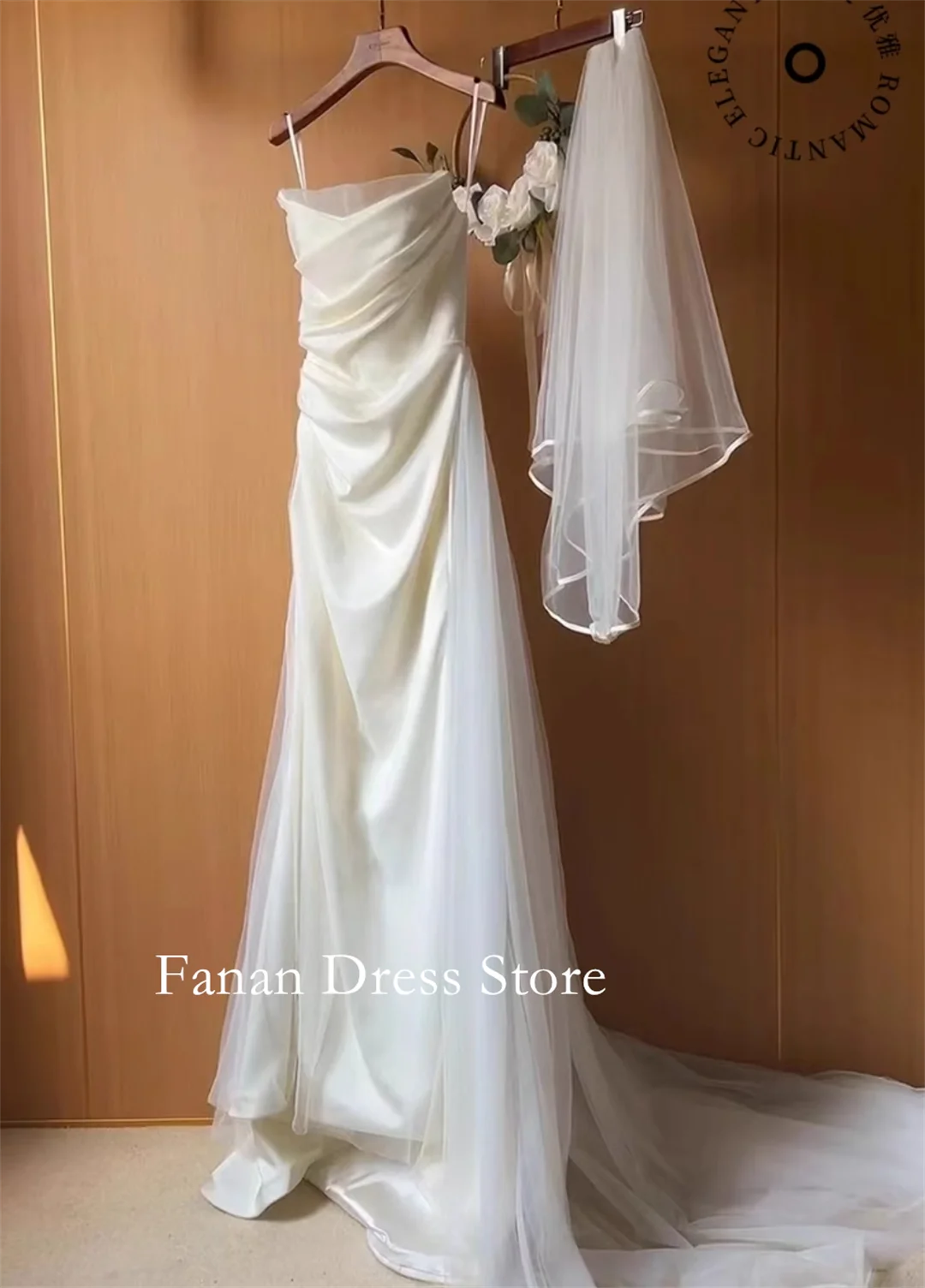 

Fanan Spaghetti Straps Ivory Wedding Dress Sheath Customized Detachable Tulle Skirt Simple Bridal Party Gown Vestidos De Novia