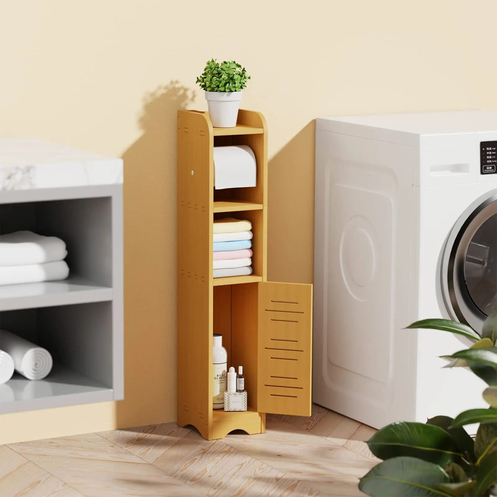 4 layer durable small bathroom storage cabinet bamboo floor