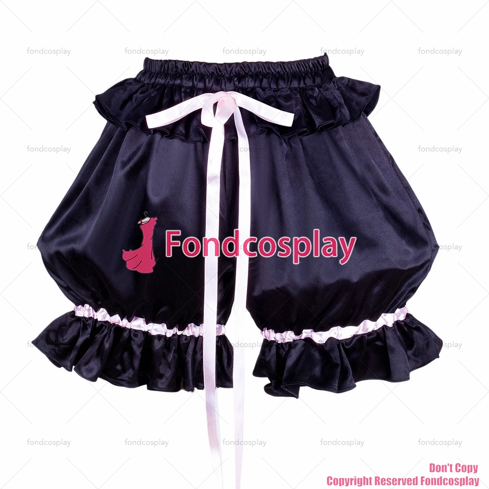 fondcosplay adult sexy cross dressing sissy maid short Black Gothic Lolita Punk Satin Bloomers Pants panties Custom-made[G592]