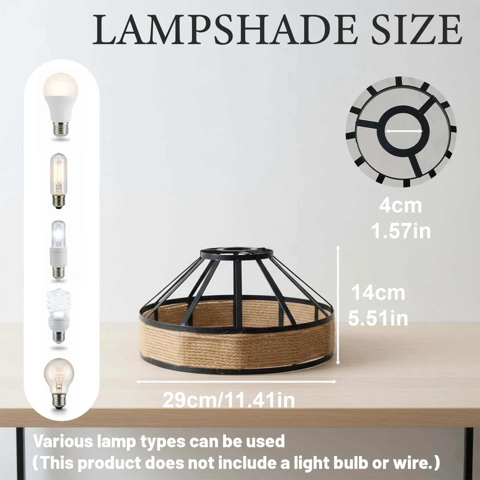 Drum Jute Wrought Iron Cage Lampshade Industrial Scandi Pendant Lamp Cover Farmhouse Kitchen Dining Decor Only Lampshade No Bulb