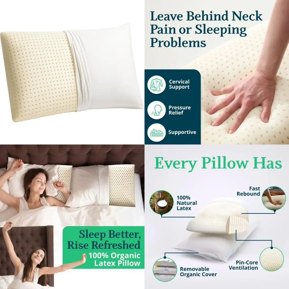 

Organic Cotton Covered Talalay Latex Pillow - Queen Size Firm Support for Neck Comfort and Sleep Quality