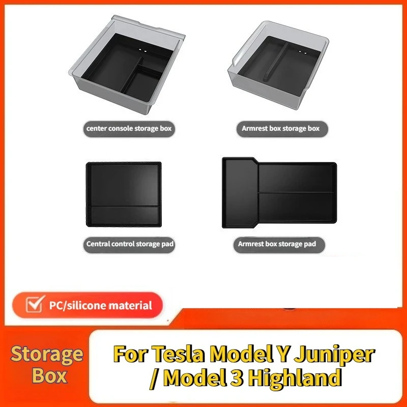 

Для Telsa Model Y Juniper 2025 Model 3 Highland 2024 Центральная консоль Органайзер Лоток Подлокотник Ящик для хранения Аксессуары для салона автомобиля