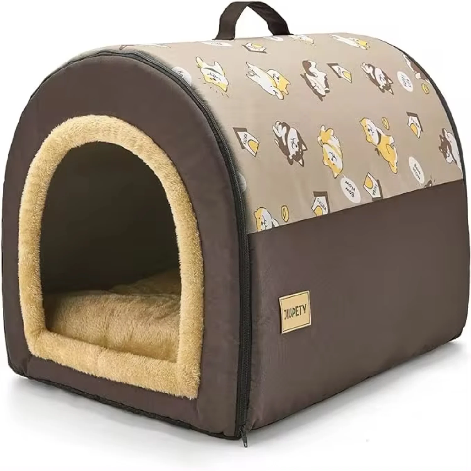 Dog House Cozy, 2 in 1 Small Dog House, L Size  Small Medium Dog, Comfy Cave Portable House  Dogs, Brown