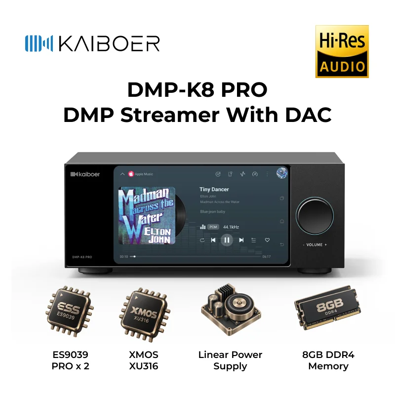 Kaiboer HiFi K8PRO DMP Streamer With DAC USB HDMI XU316 16-Core 2xESS9039PRO+Dual-Femtosecond Crystal OPA1612*10 Chips CD Riping