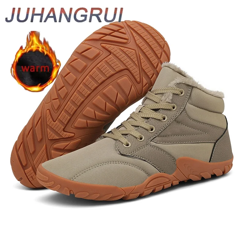 Warm Plush Snow Boots Men Winter Wide Toe Ankle Boots Non-slip Outdoor Hiking Shoes Waterproof Cold-Proof Mens Sneakers High-Top