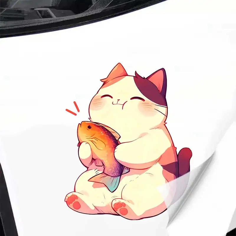 Cartoon Cat Self-Adhesive Paper Stickers Waterproof Decals for Car Bedside Wall Glass Window Refrigerator HE479