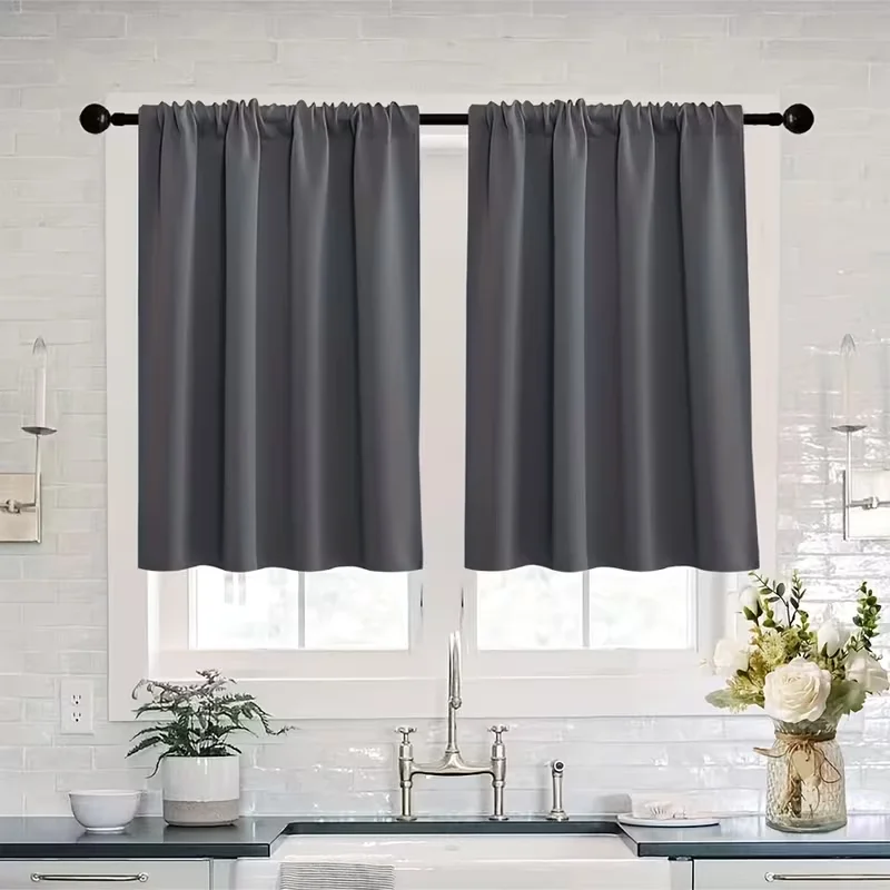 2PC  Waterproof Dustproof Grey Cabinet Curtain, Hide Clutter for Kitchen Sideboard