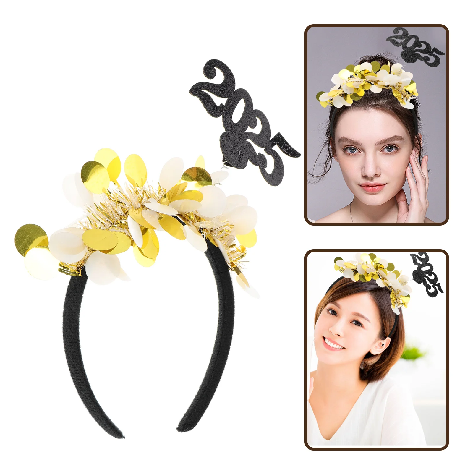 

2025 Gold Chip Head Hoop Headband Fashion Eve Wafer Glitter Boppers Grad Party Favors Plastic Funny Year Headbband