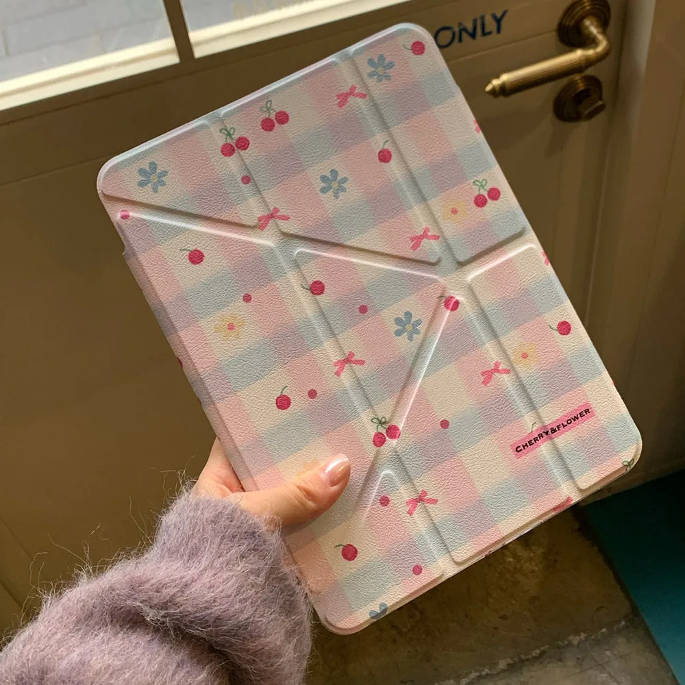 Separating Cherry Grid Case For iPad A16 11th 10th Gen 10.2 7th 8th 9th Cover IPad Pro 12.9