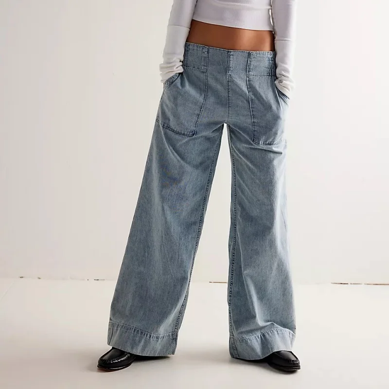 

Женские мешковатые джинсовые брюки свободного кроя, джинсы с карманами, прямые брюки с высокой талией, эластичные брюки полной длины