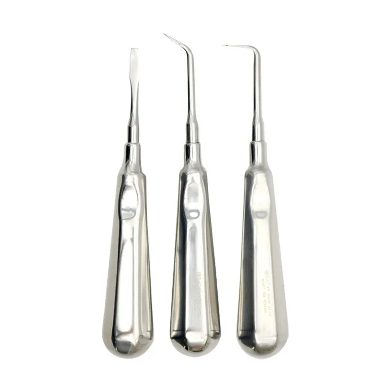 3Pcs Stainless Steel Dental Broken Crown Tools Luxating Lift Elevator Stright Curved Tooth Extraction Tool Dentistry Instruments