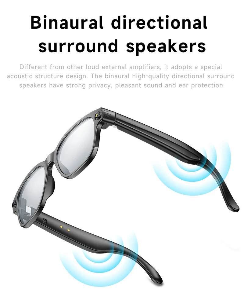 Lunettes Intelligentes Bluetooth 4K Intégrées pour Photographie et Enregistrement Vidéo avec Hotspot WiFi, Sans Carte 64G