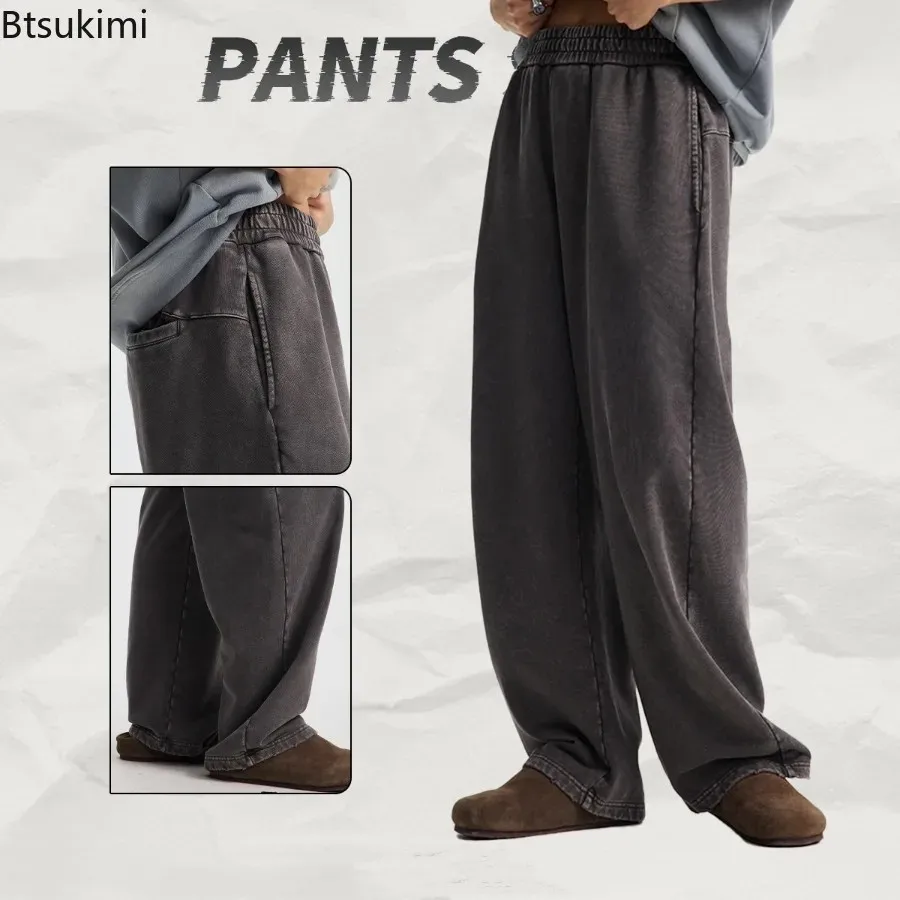 Pantalon de survêtement ample à jambes larges pour homme, Streetwear Vintage, nouvelle collection automne-hiver 2026, 100% coton, couteau incurvé, pantalon de jogging décontracté
