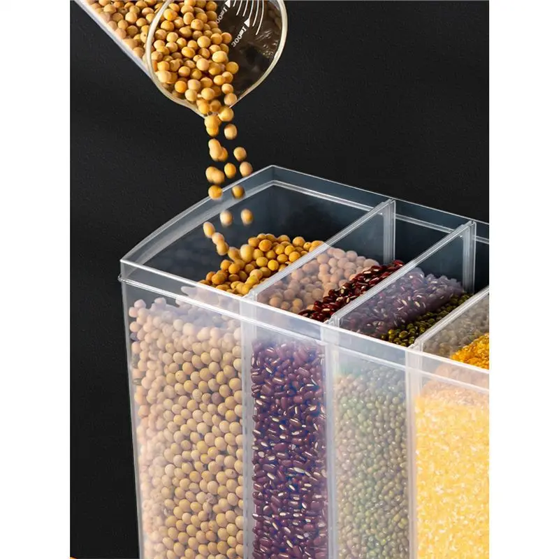 Home Cereals Dispenser 6 Compartment Storage Jar Sealed Rice Storage Box Grain Dry Food Tank Kitchen Moisture Storage Organizer