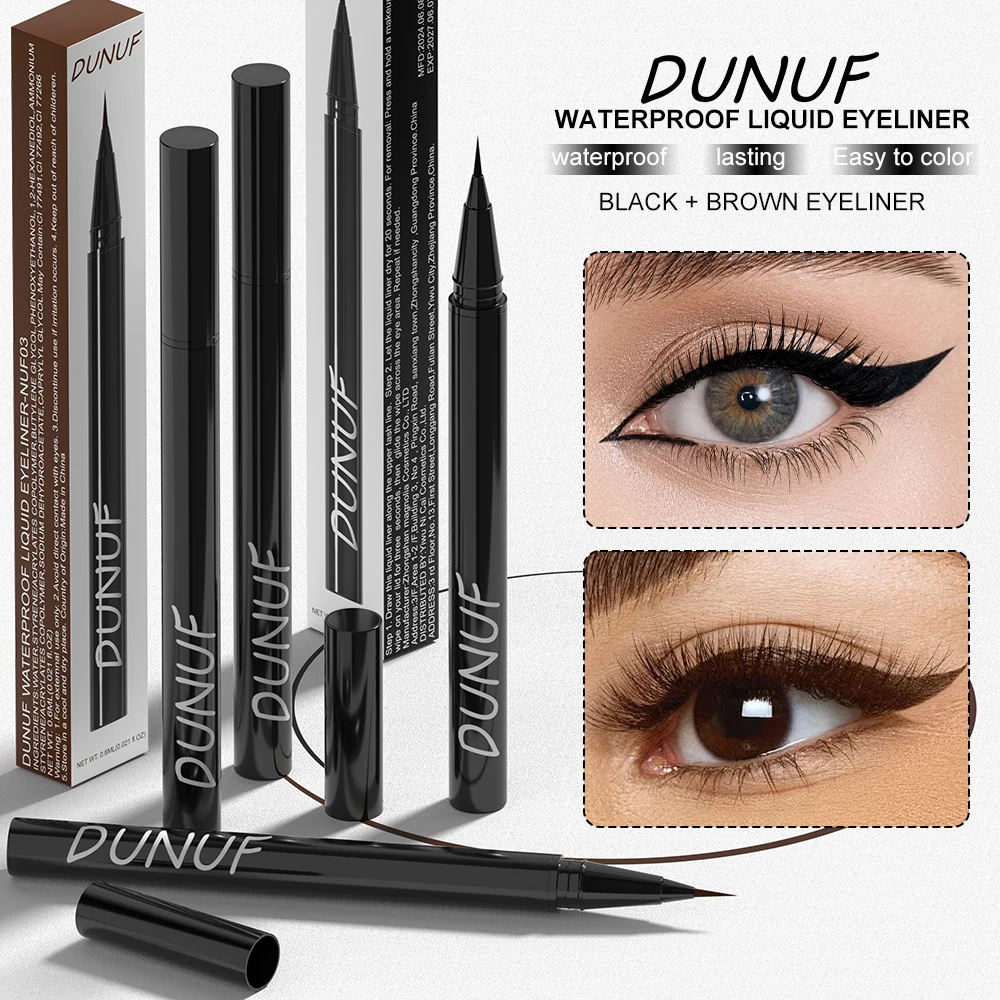 DUNUF Ultra Dunne Zwart Bruine Vloeibare Eyeliner Waterdicht Sneldrogend Blijvend Glad Liggend Zijderups Ogen Liner Potloden Oogmake-up