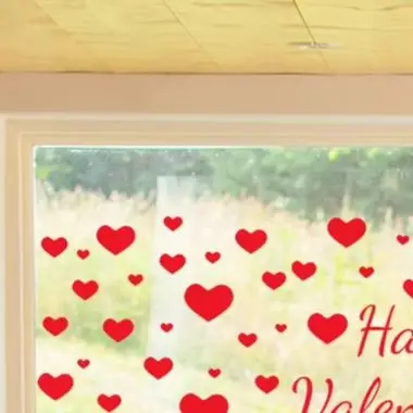 For Valentine's Day Red Valentine Stickers Window Stickers Heart Bear Decor Bear And Floral Patterns PVC Material