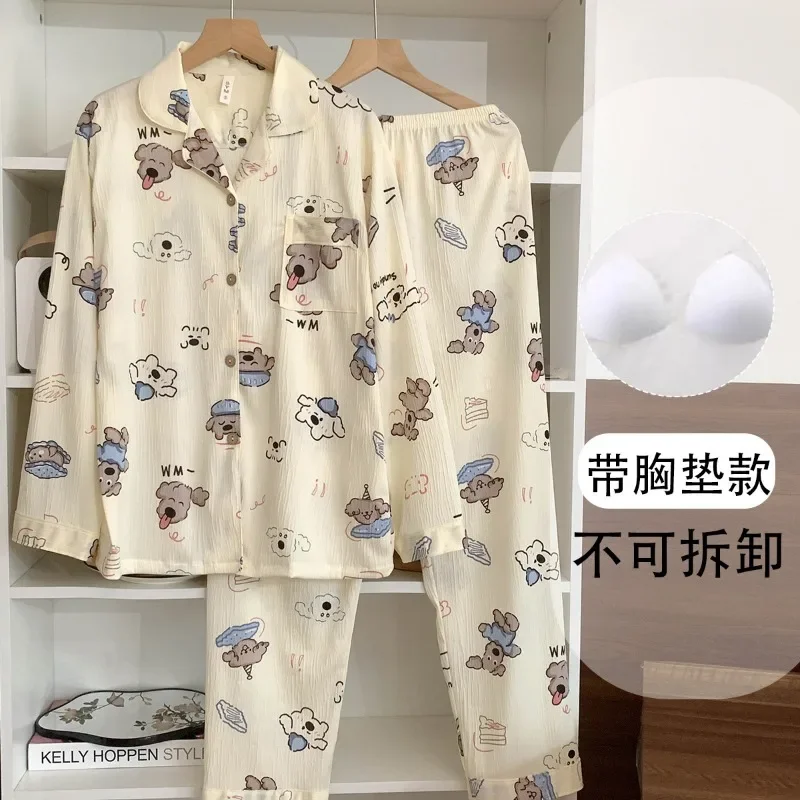 Plus Size Sweet Cartoon Sleepwear Women Soft Cloud Cotton Pajama Set Long Sleeve Cardigan Trousers 2 Piece Set Home Suit Outfits