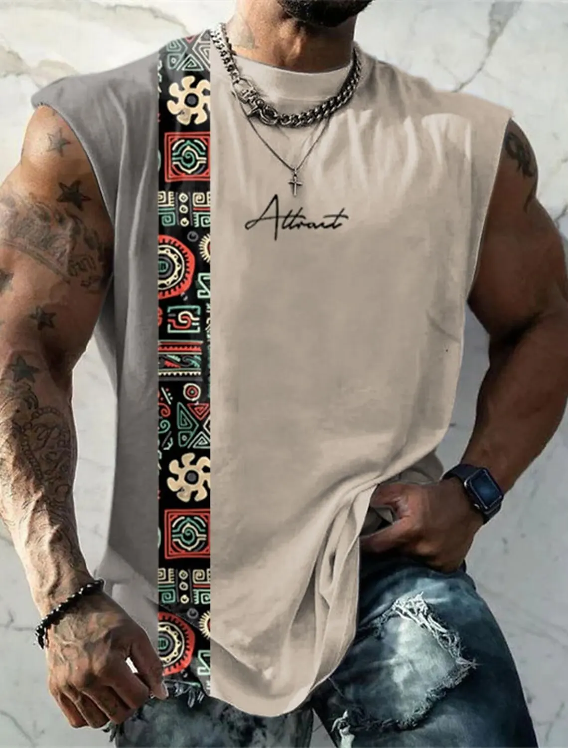 Fashion Design Men's Harajuku Retro Pattern Ethnic Print T Shirt Summer Sleeveless Tank Top Street Fitness T Shirt S-5Xl