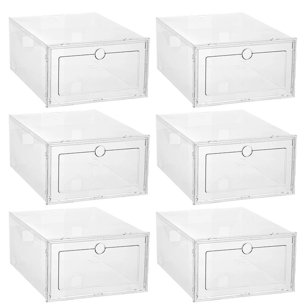 

6Pcs Stackable Shoe Drawer Out Front Opening Drop Shoe Box Container Closet Shoe Organizer Box for Shoes Booties Sandals Flats