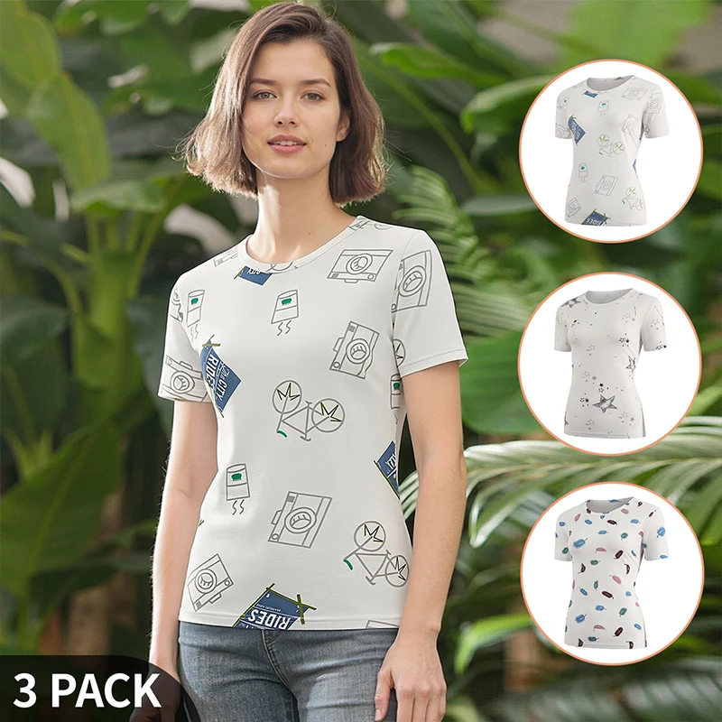 Women's short sleeved summer youth print versatile fashion, sporty and comfortable breathable top suitable for home T-shirts