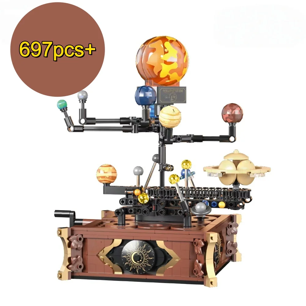 

697 деталей: Мини-конструктор Солнечная система, развивающая игрушка STEM, вращающийся планетарий с планетами, научный набор DIY для детей