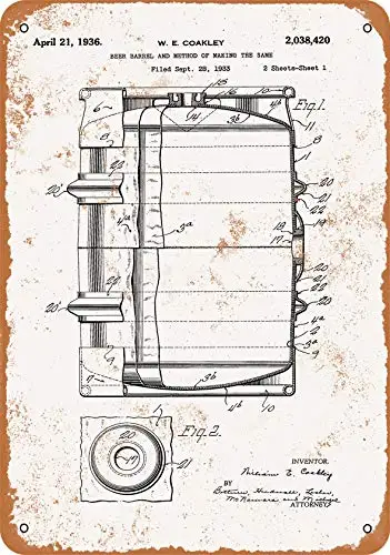 1pcs,Metal Sign - 1938 Beer Keg Patent - Vintage Look