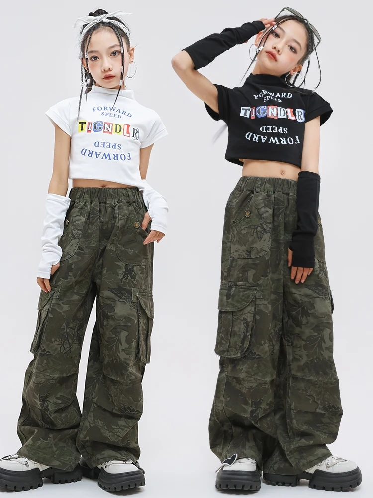 2024 ragazze Jazz Dance Clothes Kpop Outfit Crop top pantaloni larghi Hip Hop Kids Performance Costume Concert Group Stage Wear L12343