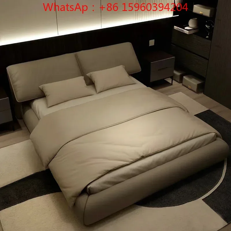 

Italian minimalist leather bed, superior master bed, luxurious modern minimalist bedroom bed, double soft bag 2022 new