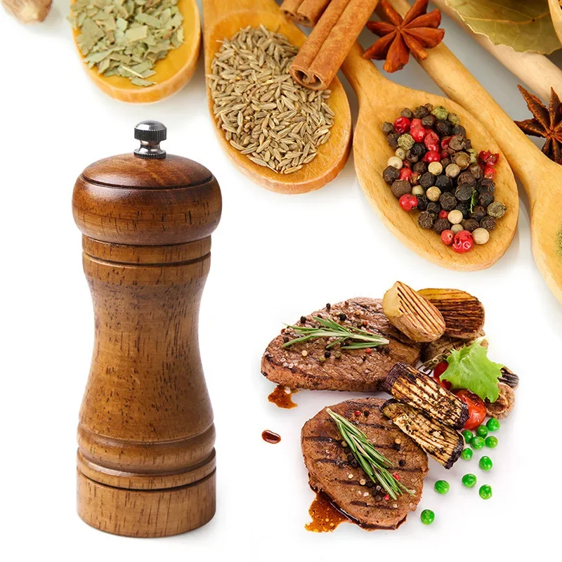 1pc 5-inch oak salt pepper grinder, solid wood spice pepper grinder, kitchen cooking tool Multi use seasoning bottle tools