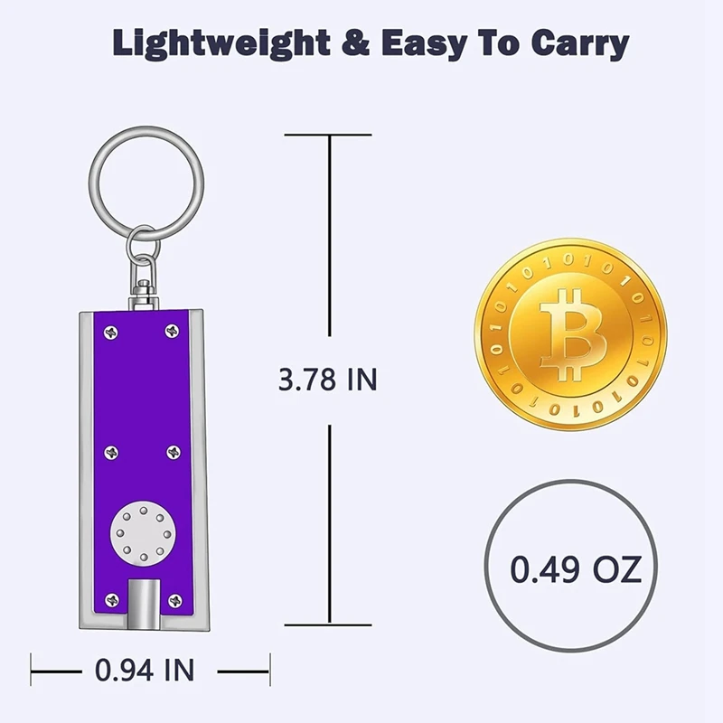 ミニLEDキーホルダーセット,小型LEDライトセット,UVランプ,黒,395nm, 8個