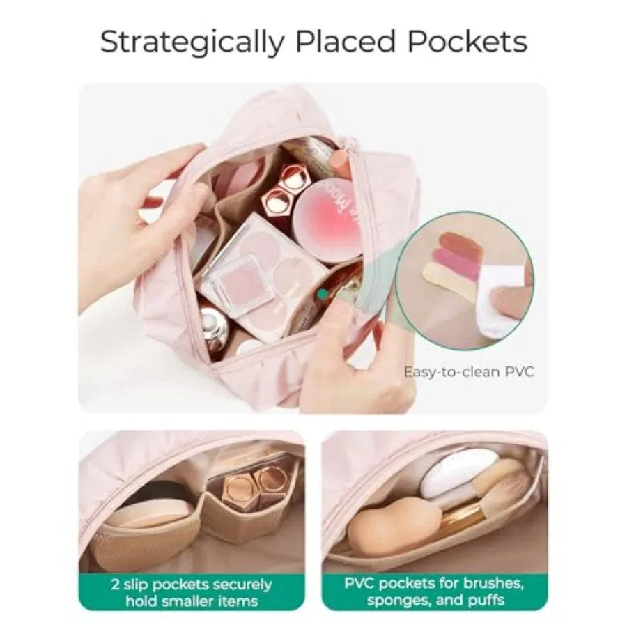 BAGSMART Kleine Make-up-Tasche für Reisen, personalisierte Initiale, Kosmetiktaschen für Frauen, rosa Make-up-Tasche, Make-up-Organizer, Puffy Po