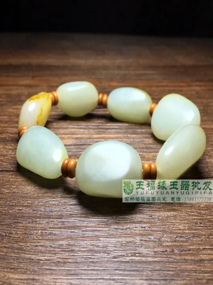 Imagem -06 - Hetian Jade Mão Corda Hetian Jade Homens e Mulheres Estilo Qinghai Material Pulseira com Contas Qinpi Vermelho Pedra Original Peças Lote