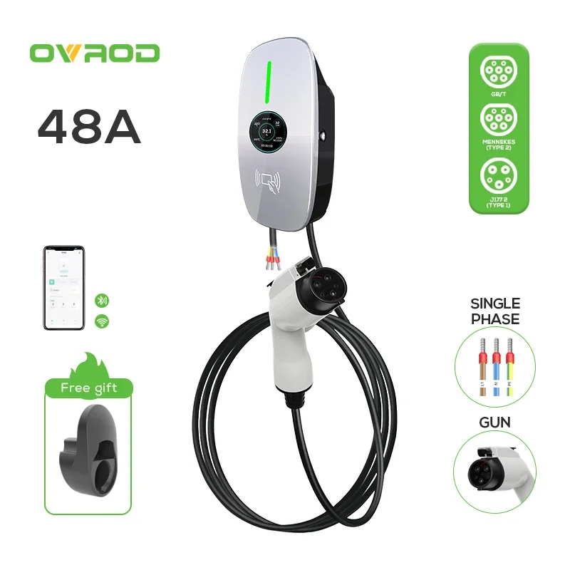 Ovrod Ev Charger Level 2 48 Amp Ev Screen Operating Version Charging Pile Three Fase Ev Charger Type 1