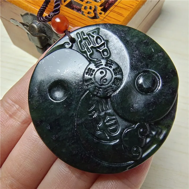 Natural Medicine King Stone Gossip Jade Pendant Dark Green Jade Tai Chi Pendant Enlightenment Necklace Safety Pendant