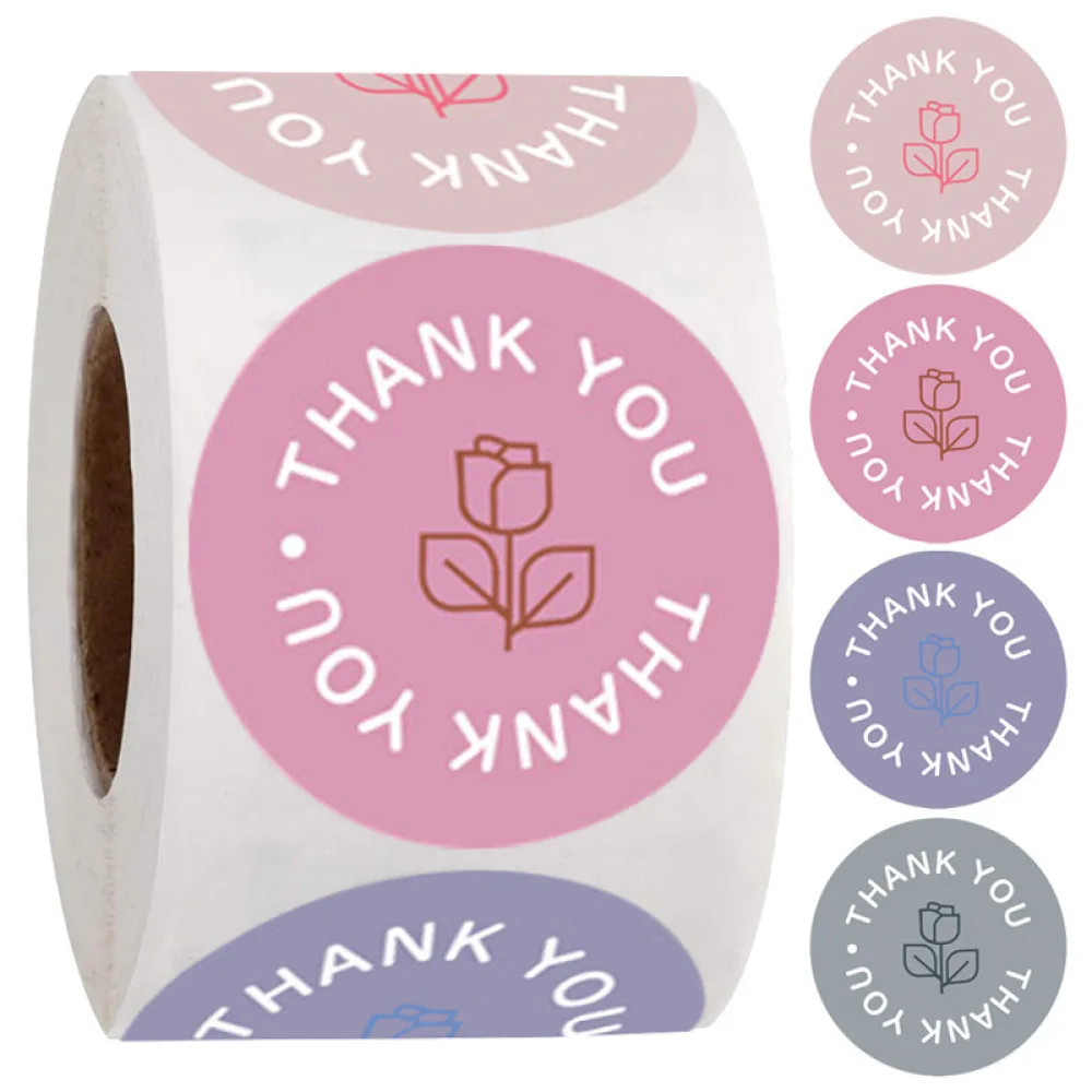 Adhesive Floral Thank You Stickers Round Labels For Small Business Packaging Bakery Gift Wrap Stationary Supplies Decor