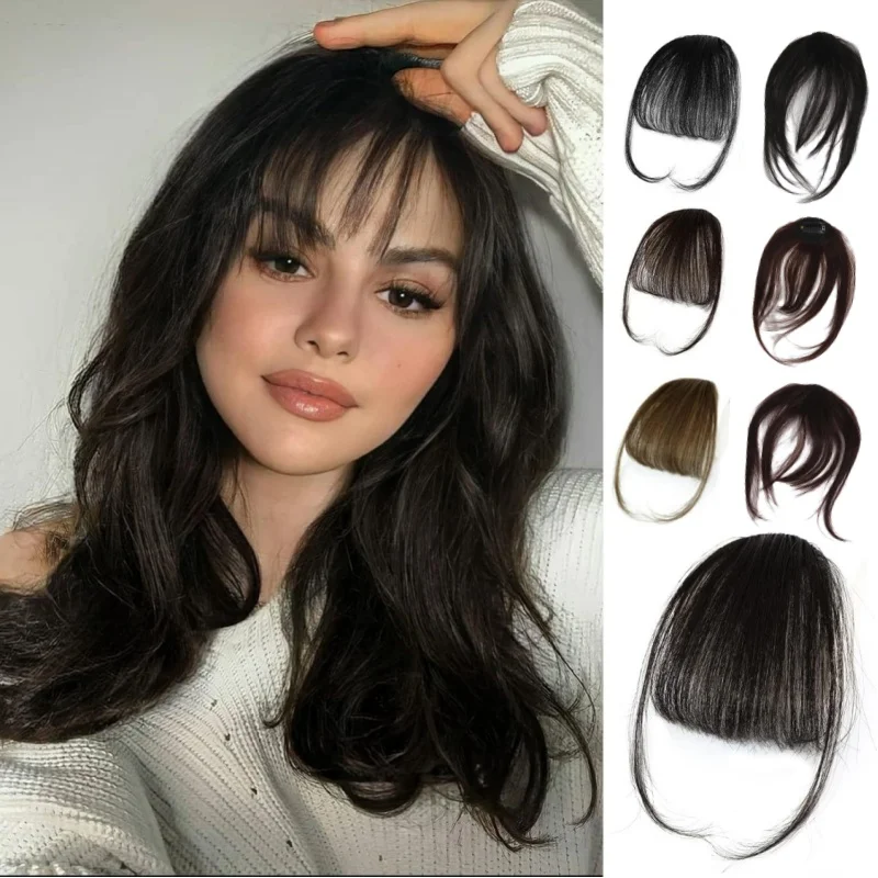 Franja de ar invisível falsa sintética-franja frontal extensão de cabelo preto marrom acessórios de cabelo para mulheres naturais