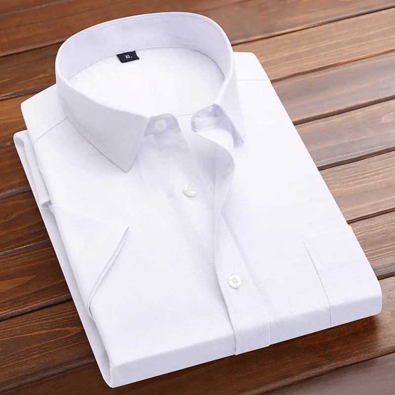 Oxford Men\'s Business Shirt Short-sleeved Pocket Large Size Suit Shirtclassic Classic White Blue Gray Navy Tees M-5XL
