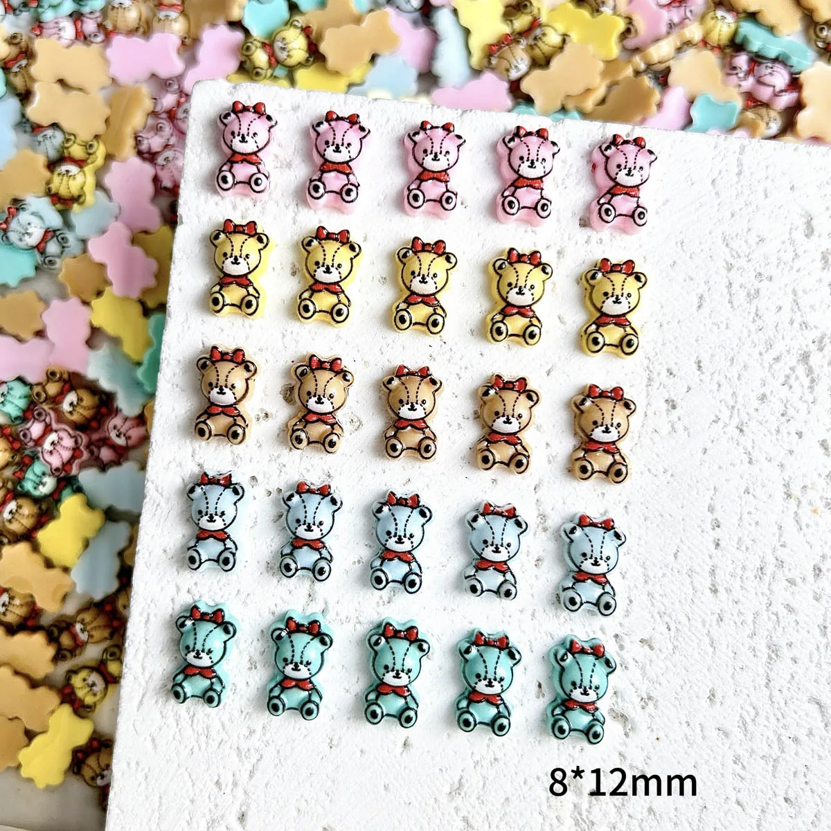30PCS 3D Kawaii Cartoon Bears Resin Nail Art Decorations Creative Luminous Colorful Tie Bears Nail Charms for Making DIY Nails