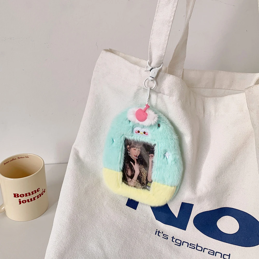 Cute Plush Photocard Holder 3 Inch Korean Idol Card Holder Postcards Storage Card Bag Keychain ID Bus Card Protector Case Sleeve