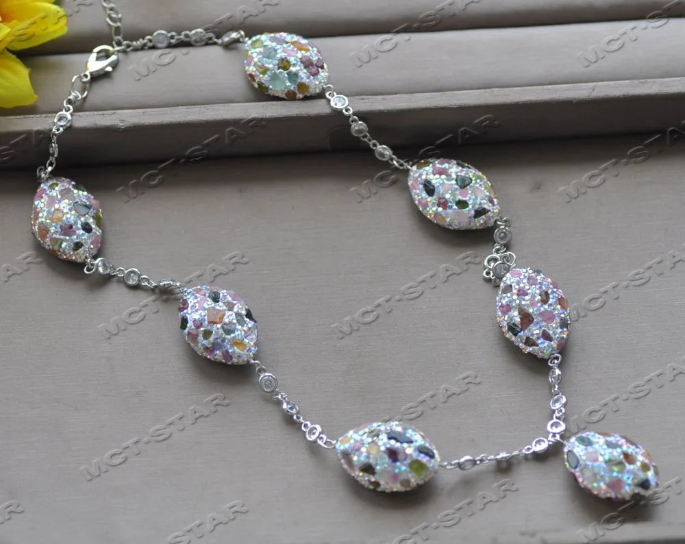 

MTC·STAR 22''30mm Multicolor Tourmaline Detritus All CZ Egg Chain Necklace Pendant (Z12344 )